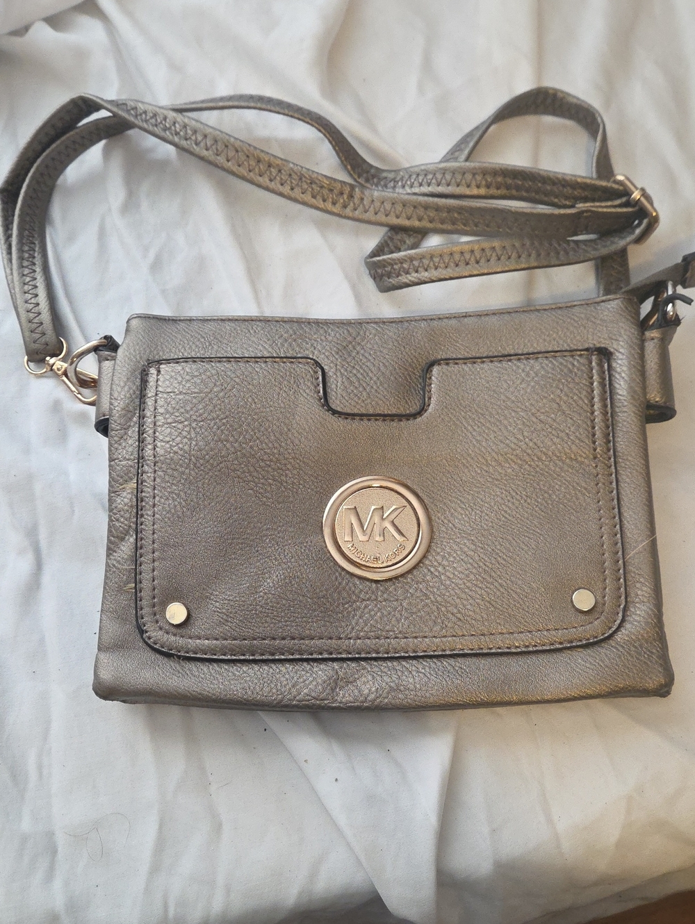 Michael Kors Silver Metallic Leather Crossbody